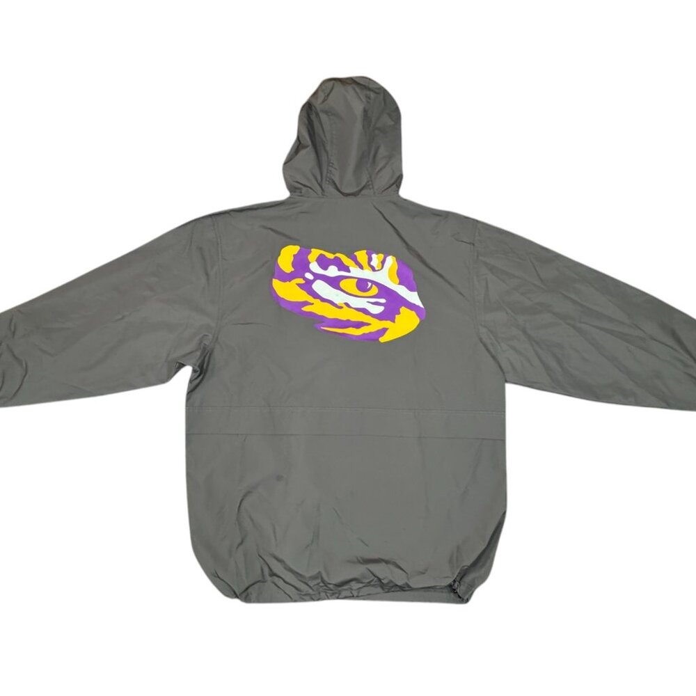 LSU x Champion - Tiger Eye Packable Hooded Windbreaker Jacket Gray Sz L